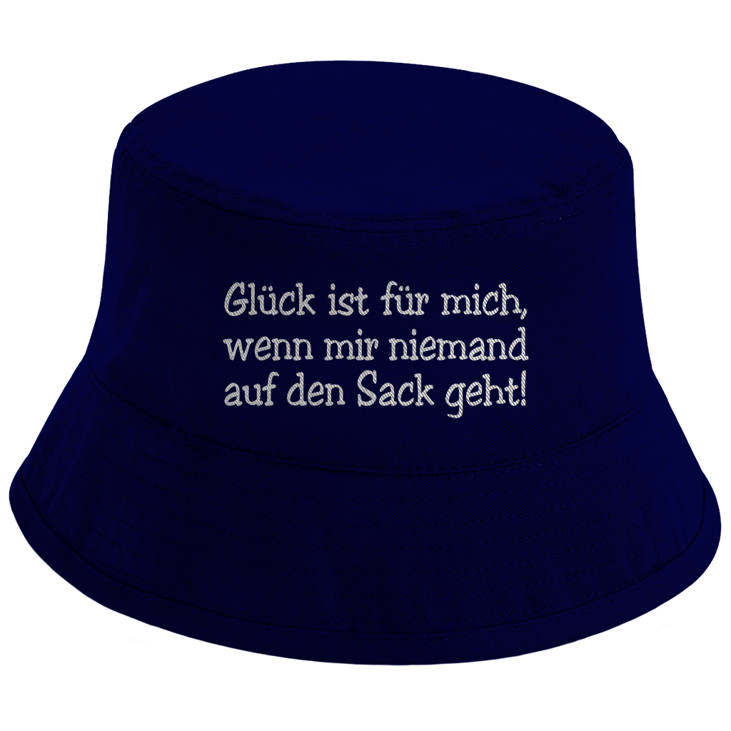 Bucket Hat mit Motiv | Glück ist für mich wenn mir niemand auf den Sack geht! | Mallorca Hut für Feiern und Partys Sommerhut
