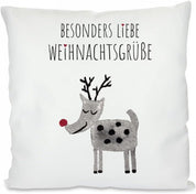 Kissen mit Spruch: Besonders Liebe Weihnachtsgrüße - Rentier | Dekokissen mit Füllung | 40x40cm