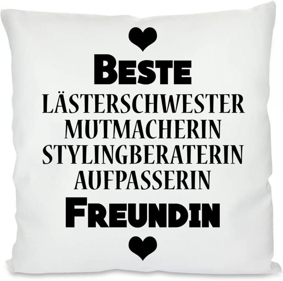 Kissen mit Spruch - Beste Lästerschwester, Mutmacherin, Stylingberaterin, Aufpasserin Freundin | Dekokissen mit Füllung | 40x40cm