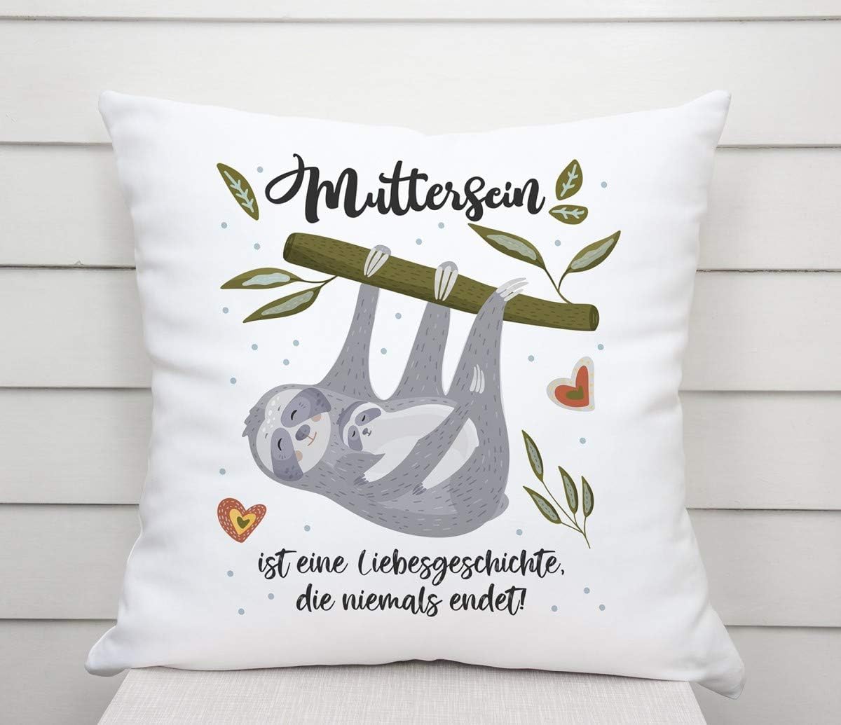 Kissen mit Spruch | Muttersein ist eine Liebesgeschichte, die niemals endet! | Dekokissen mit Füllung