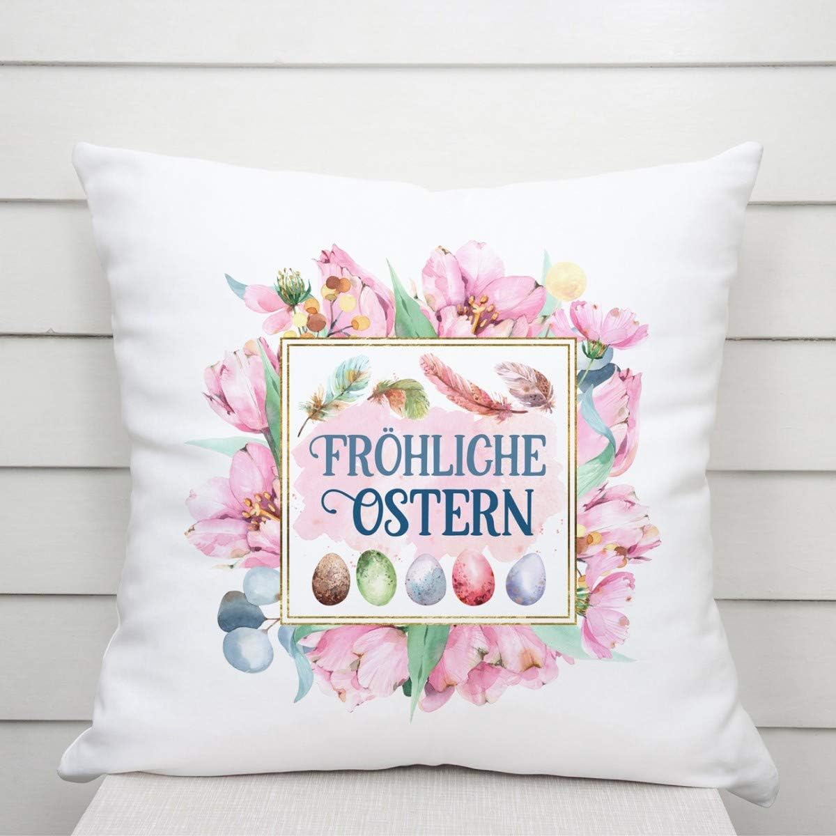 Kissen mit Spruch | Fröhliche Ostern | Dekokissen mit Füllung