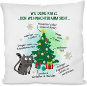 Kissen mit Spruch - Wie Deine Katze den Weihnachtsbaum Sieht... | Dekokissen mit Füllung | 40x40cm