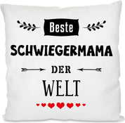 Kissen mit Spruch - Beste Schwiegermama der Welt | Dekokissen mit Füllung | 40x40cm
