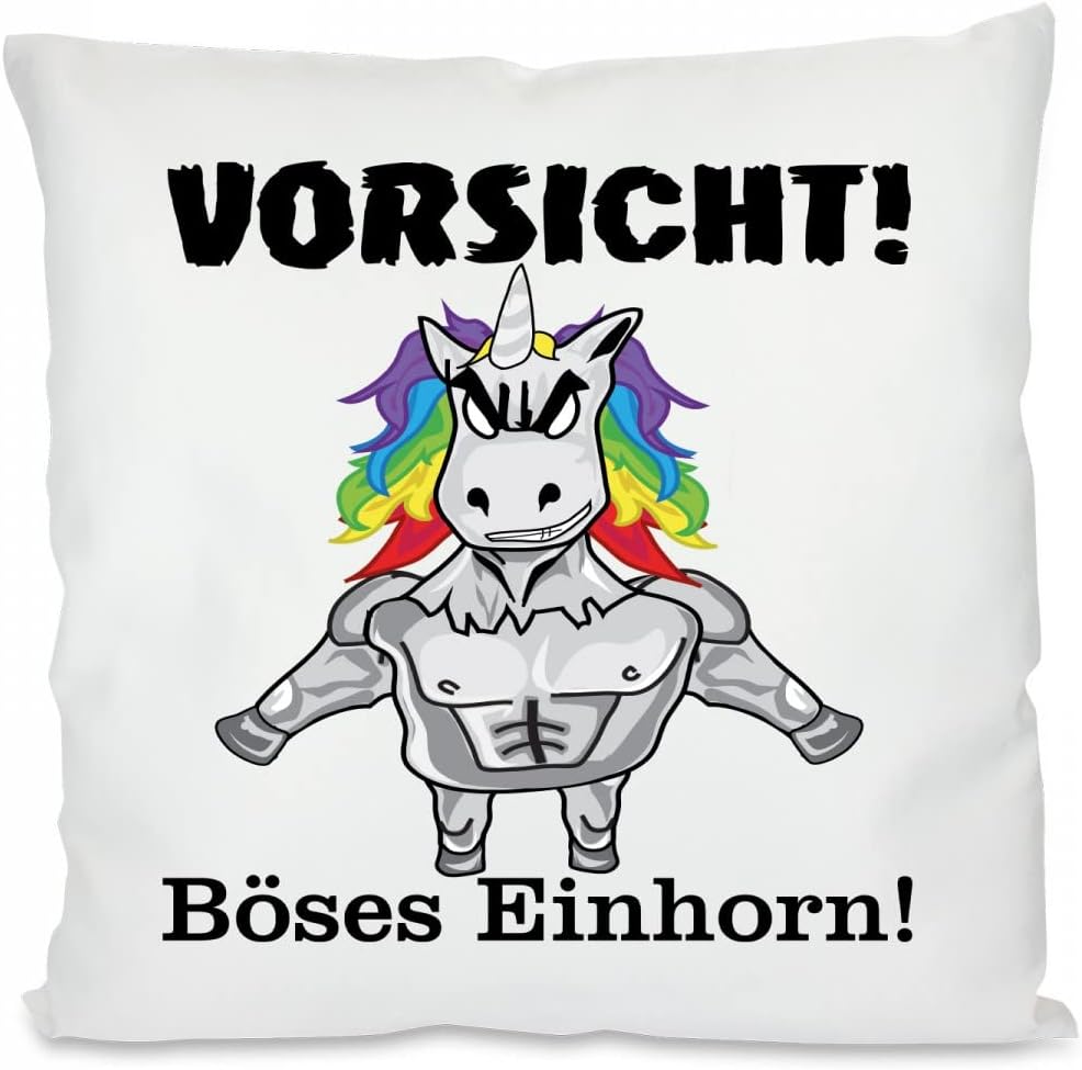 Kissen mit Spruch: Vorsicht! Böses Einhorn | Dekokissen mit Füllung | 40x40cm