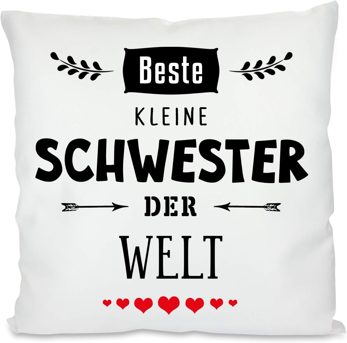 Kissen mit Spruch - Beste kleine Schwester der Welt | Dekokissen mit Füllung | 40x40cm