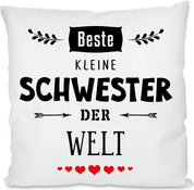 Kissen mit Spruch - Beste kleine Schwester der Welt | Dekokissen mit Füllung | 40x40cm