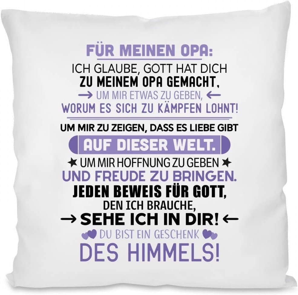 Kissen mit Spruch - Für Meinen Opa - Geschenk des Himmels! | Dekokissen mit Füllung | 40x40cm