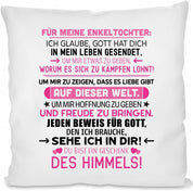 Kissen mit Spruch - Für Meine Enkeltochter - Geschenk des Himmels! | Dekokissen mit Füllung | 40x40cm