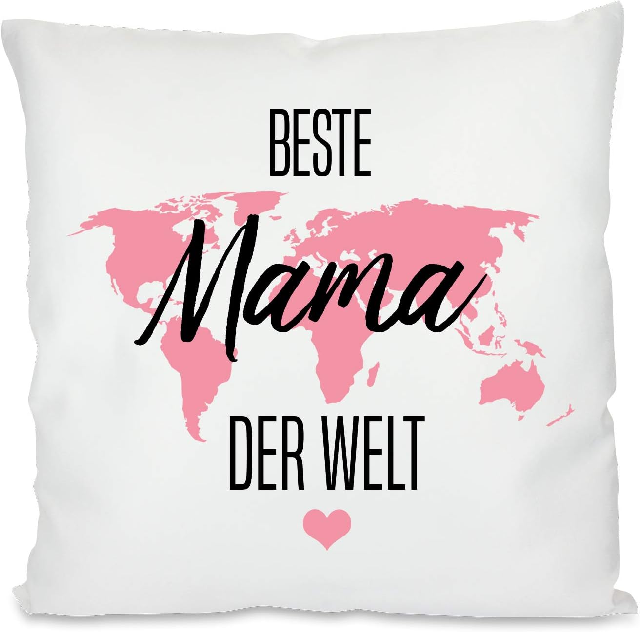 Kissen mit Spruch - Beste Mama der Welt - Weltkarte | Dekokissen mit Füllung | 40x40cm