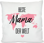 Kissen mit Spruch - Beste Mama der Welt - Weltkarte | Dekokissen mit Füllung | 40x40cm