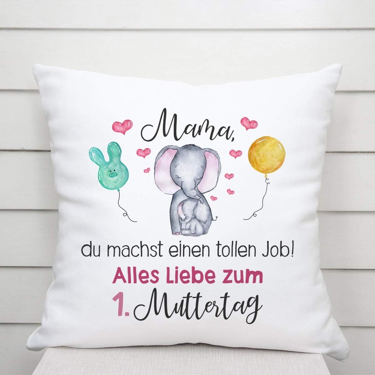 Kissen mit Spruch | Mama, du machst einen tollen Job! Alles Liebe zum 1. Muttertag | Dekokissen mit Füllung