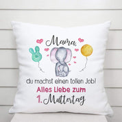 Kissen mit Spruch | Mama, du machst einen tollen Job! Alles Liebe zum 1. Muttertag | Dekokissen mit Füllung