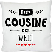 Kissen mit Spruch - Beste Cousine der Welt | Dekokissen mit Füllung | 40x40cm