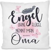 Kissen mit Spruch - Engel ohne Flügel nennt man Oma | Dekokissen mit Füllung | 40x40cm