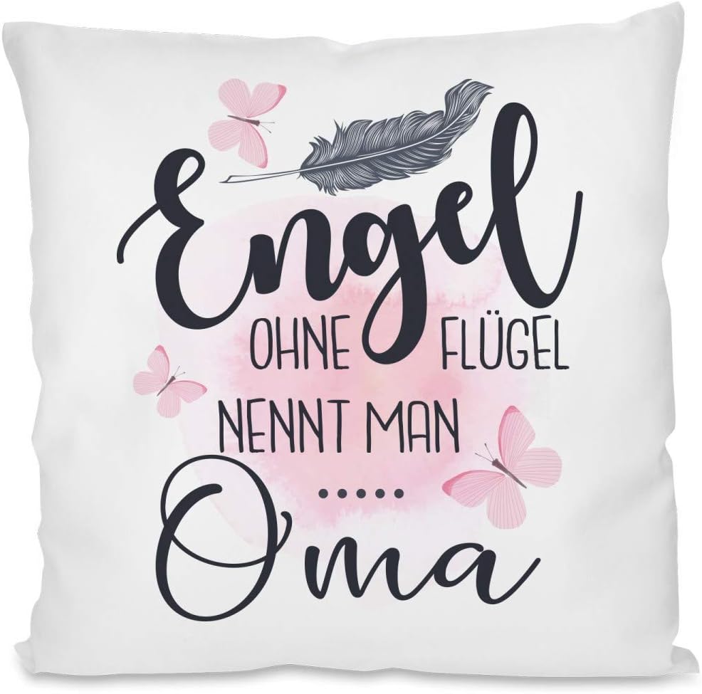 Kissen mit Spruch - Engel ohne Flügel nennt man Oma | Dekokissen mit Füllung | 40x40cm