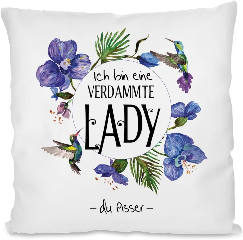 Kissen mit Spruch | Ich bin eine verdammte Lady -du Pisser- | Dekokissen mit Füllung