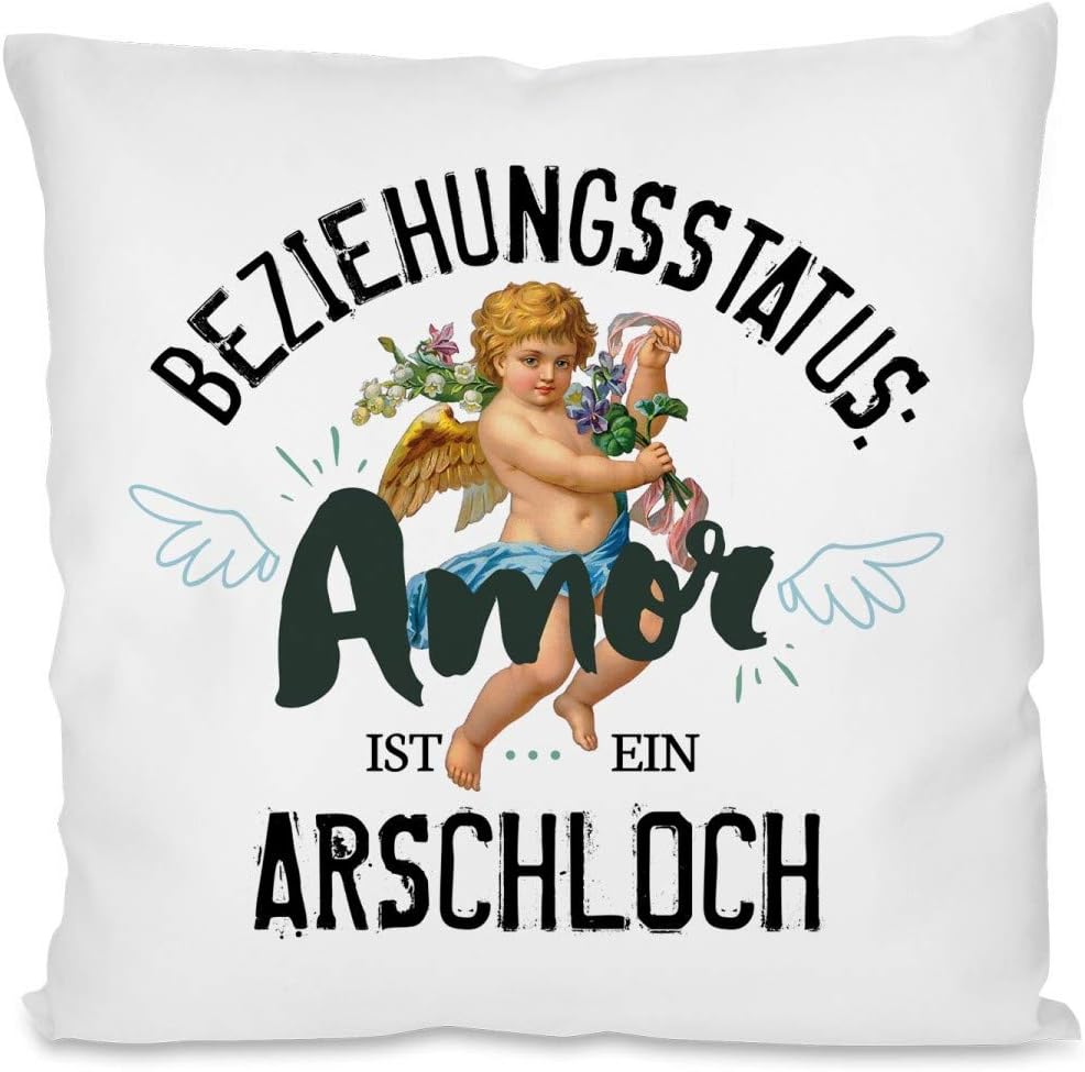 Kissen mit Spruch | Beziehungsstatus: Amor ist ein Arschloch | Dekokissen mit Füllung