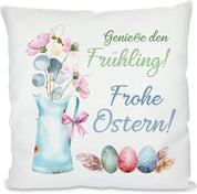 Kissen mit Spruch | Genieße den Frühling! Frohe Ostern! | Dekokissen mit Füllung