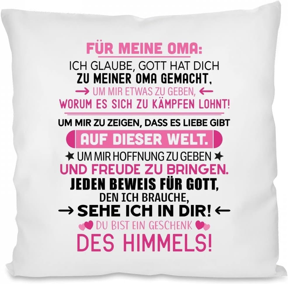Kissen mit Spruch - Für Meine Oma - Geschenk des Himmels! | Dekokissen mit Füllung | 40x40cm