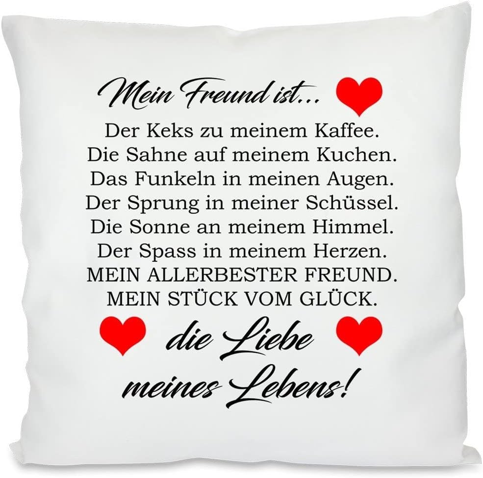 Kissen mit Spruch - Mein Freund ist... Der Keks zu meinem Kaffee. Die Sahne auf meinem Kuchen. Der Sprung in meiner Schüssel. MEINE ALLERBESTE FREUNDIN. MEIN STÜCK VOM GLÜCK. | Dekokissen mit Füllung | 40x40cm