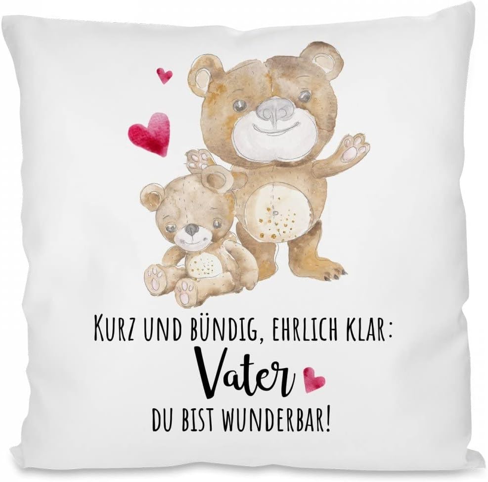 Kissen mit Spruch - Kurz und bündig, ehrlich klar: Vater du bist wunderbar! | Dekokissen mit Füllung | 40x40cm