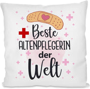 Kissen mit Spruch | Beste Altenpflegerin der Welt | Dekokissen mit Füllung