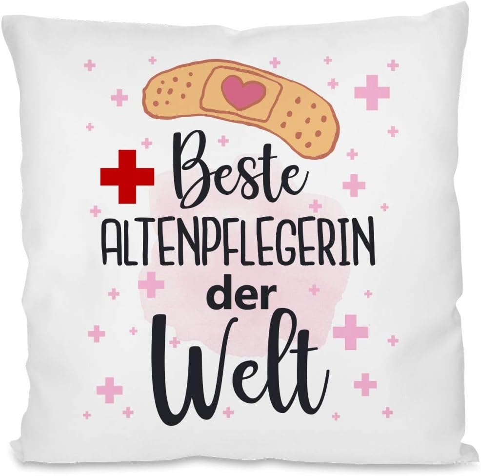 Kissen mit Spruch | Beste Altenpflegerin der Welt | Dekokissen mit Füllung