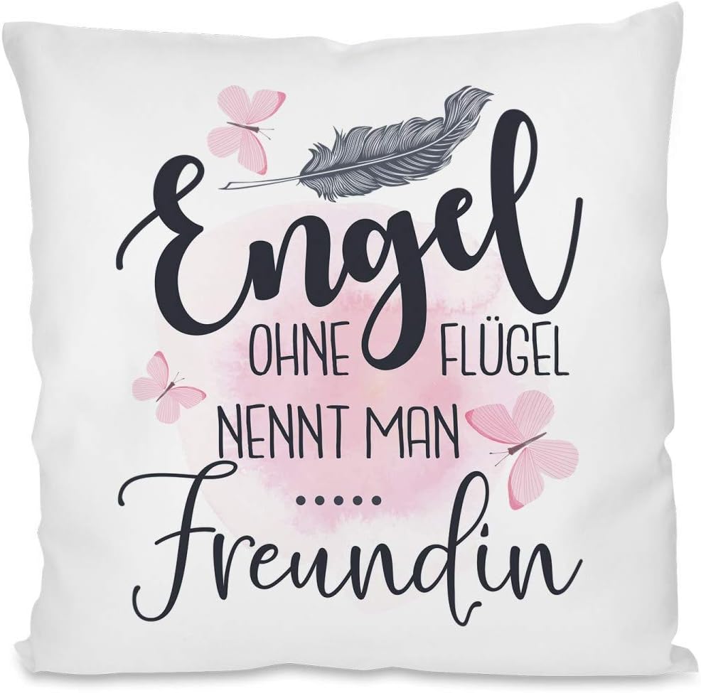 Kissen mit Spruch | Engel ohne Flügel nennt man Freundin | Dekokissen mit Füllung