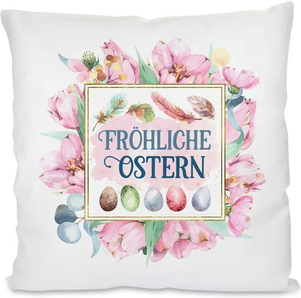 Kissen mit Spruch | Fröhliche Ostern | Dekokissen mit Füllung