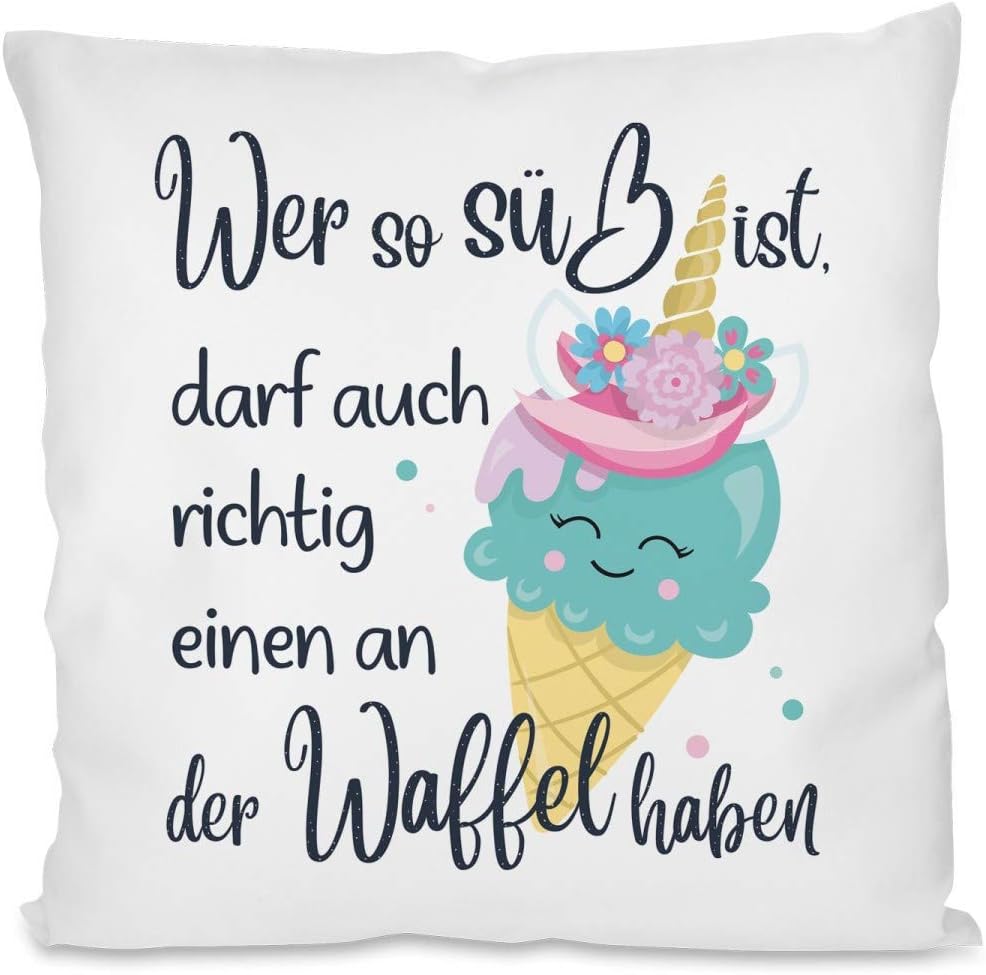 Kissen mit Spruch -  Wer so süß ist, darf auch richtig einen an der Waffel haben. | Dekokissen mit Füllung | 40x40cm