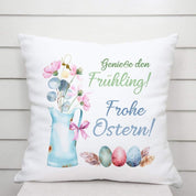 Kissen mit Spruch | Genieße den Frühling! Frohe Ostern! | Dekokissen mit Füllung