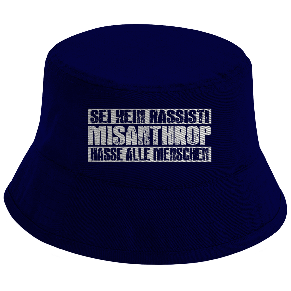 Bucket Hat mit Motiv | Misanthrop - Sei kein Rassist - Hasse alle Menschen | Mallorca Hut für Feiern und Partys Sommerhut