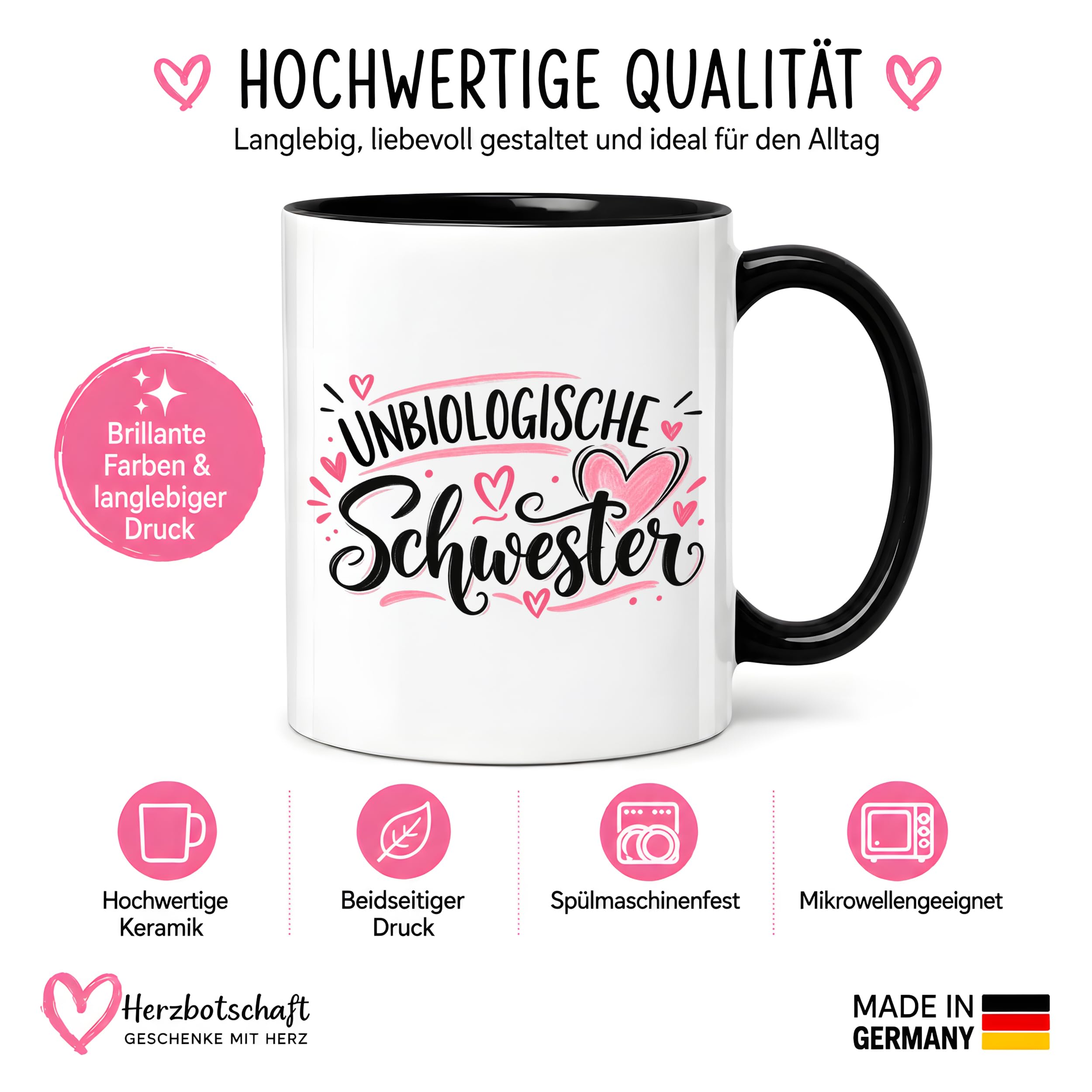Herzbotschaft Tasse für beste Freundin Kaffeetasse Unbiologische Schwester