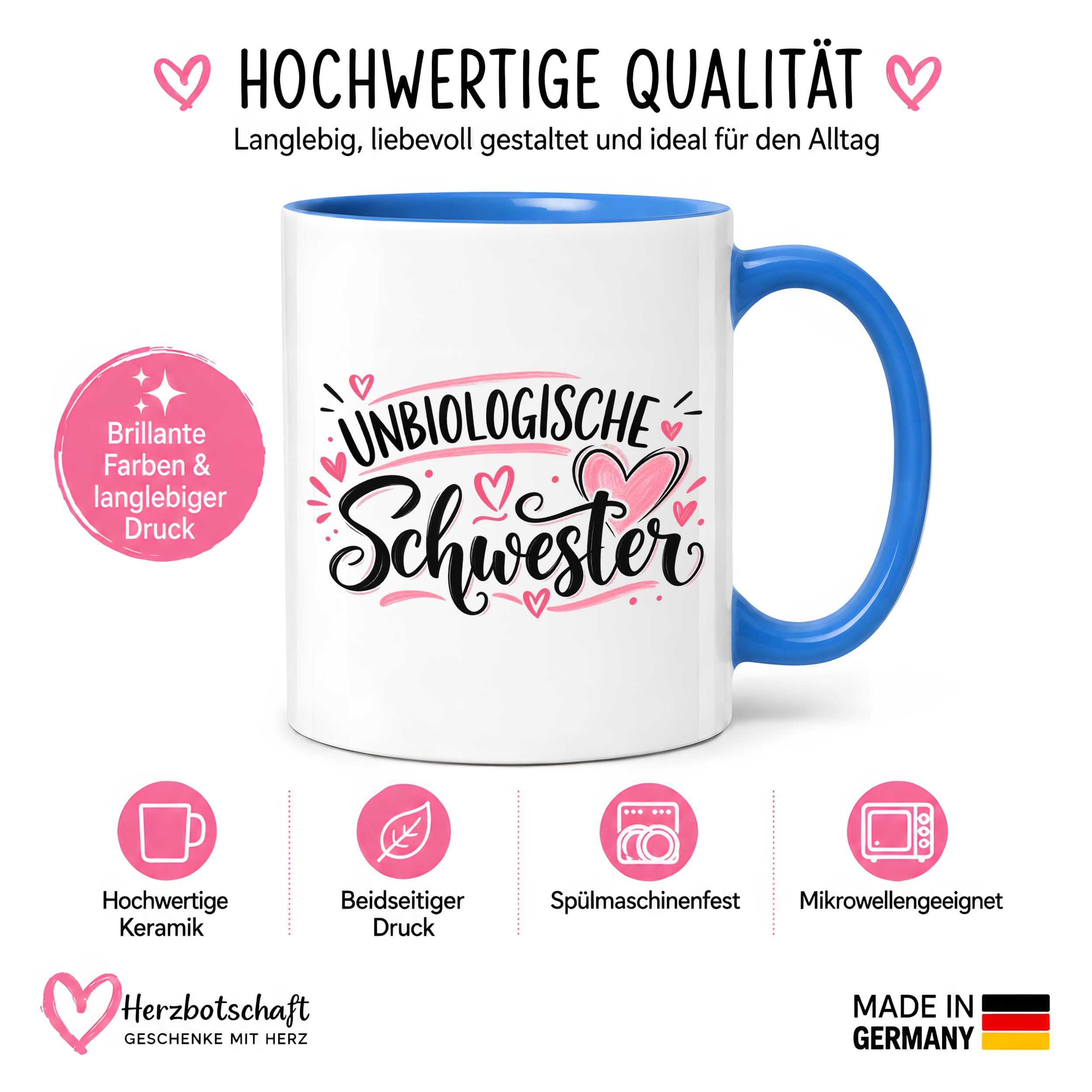 Herzbotschaft Tasse für beste Freundin Kaffeetasse Unbiologische Schwester