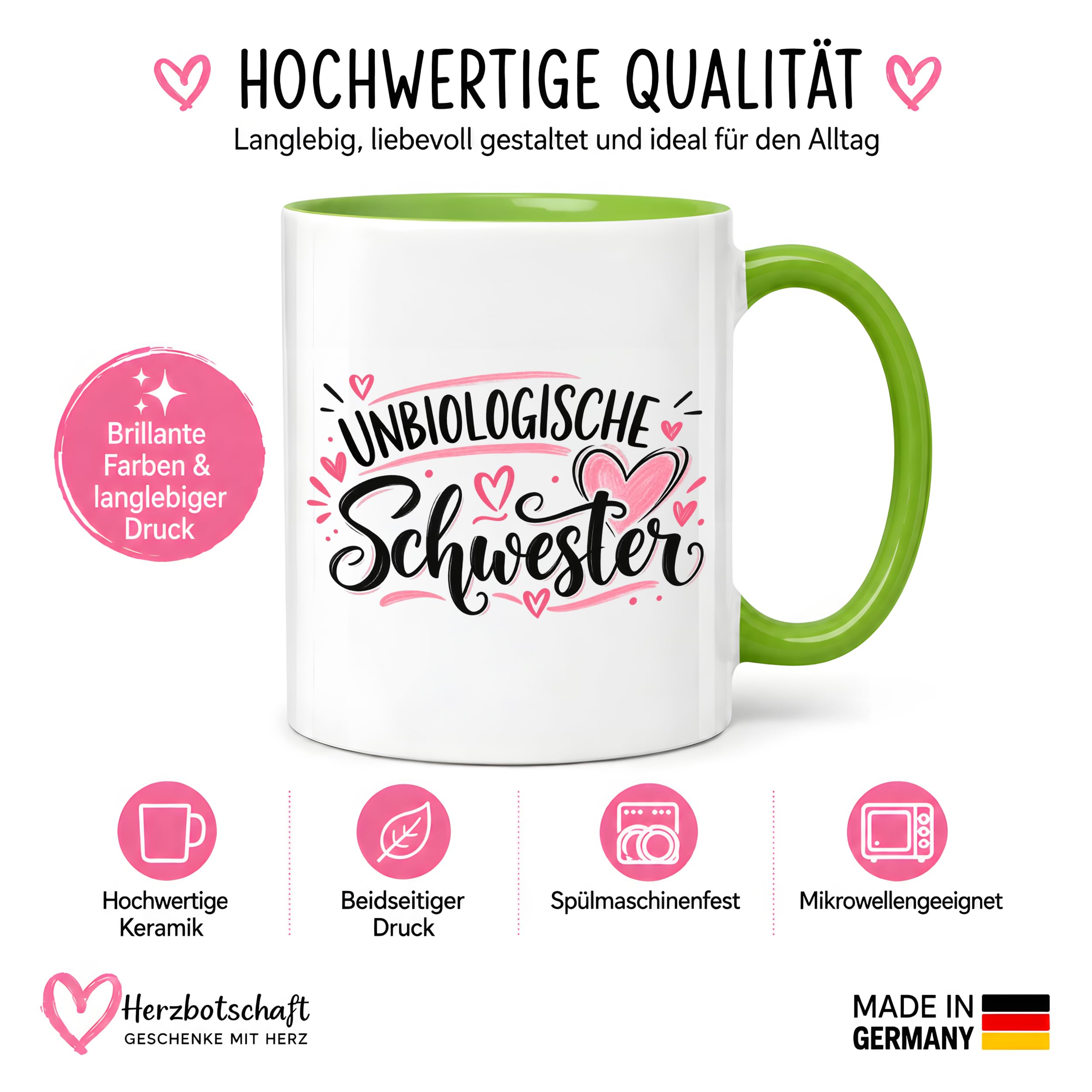 Herzbotschaft Tasse für beste Freundin Kaffeetasse Unbiologische Schwester