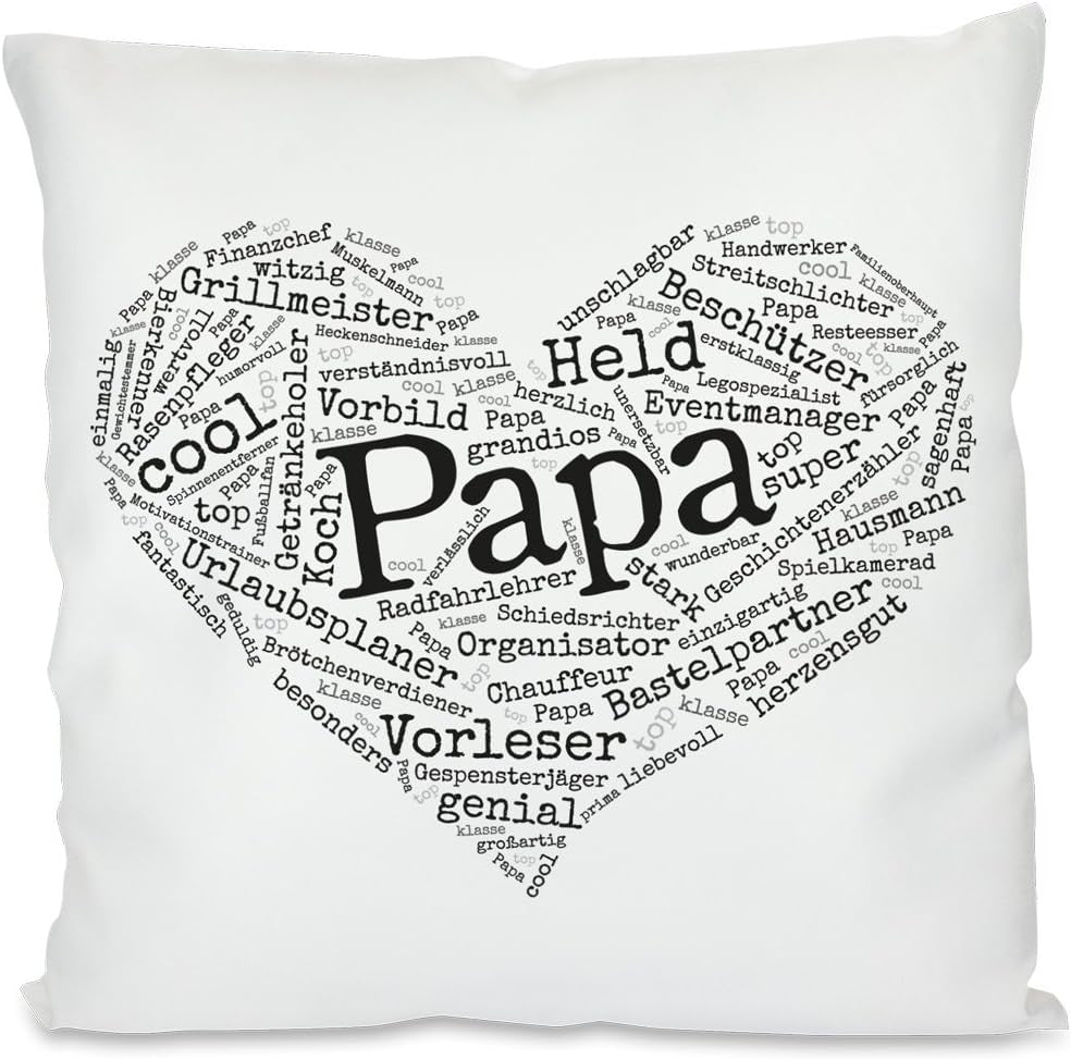 Kissen mit Spruch - Herz aus Worten - Papa | Dekokissen mit Füllung | 40x40cm
