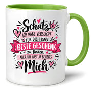 Herzbotschaft Tasse Schatz mit Spruch Das perfekte Geschenk Partner