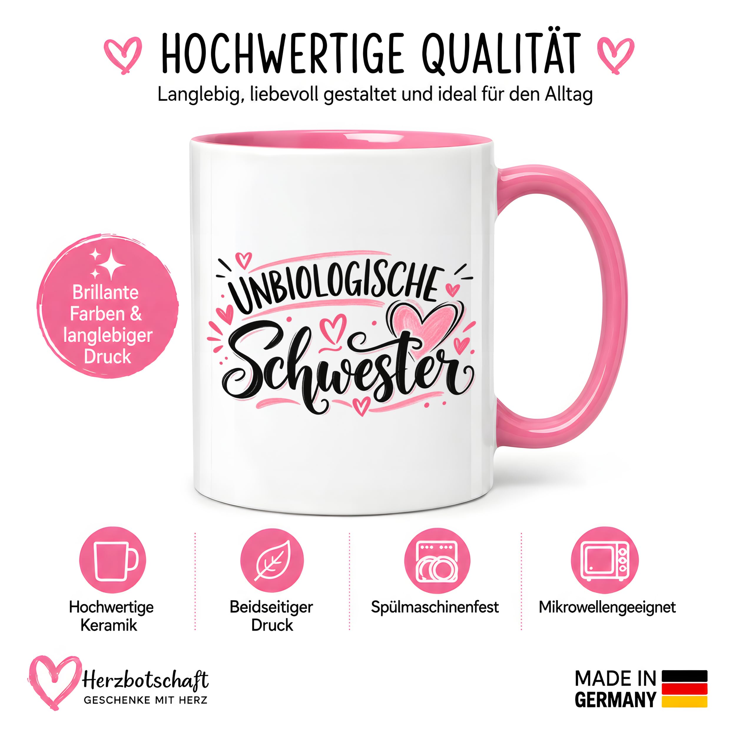 Herzbotschaft Tasse für beste Freundin Kaffeetasse Unbiologische Schwester