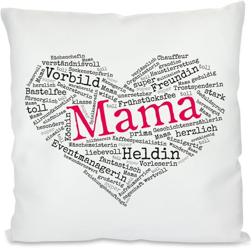 Kissen mit Spruch -  Herz aus Worten - Mama | Dekokissen mit Füllung | 40x40cm