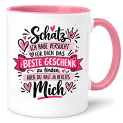 Herzbotschaft Tasse Schatz mit Spruch Das perfekte Geschenk Partner