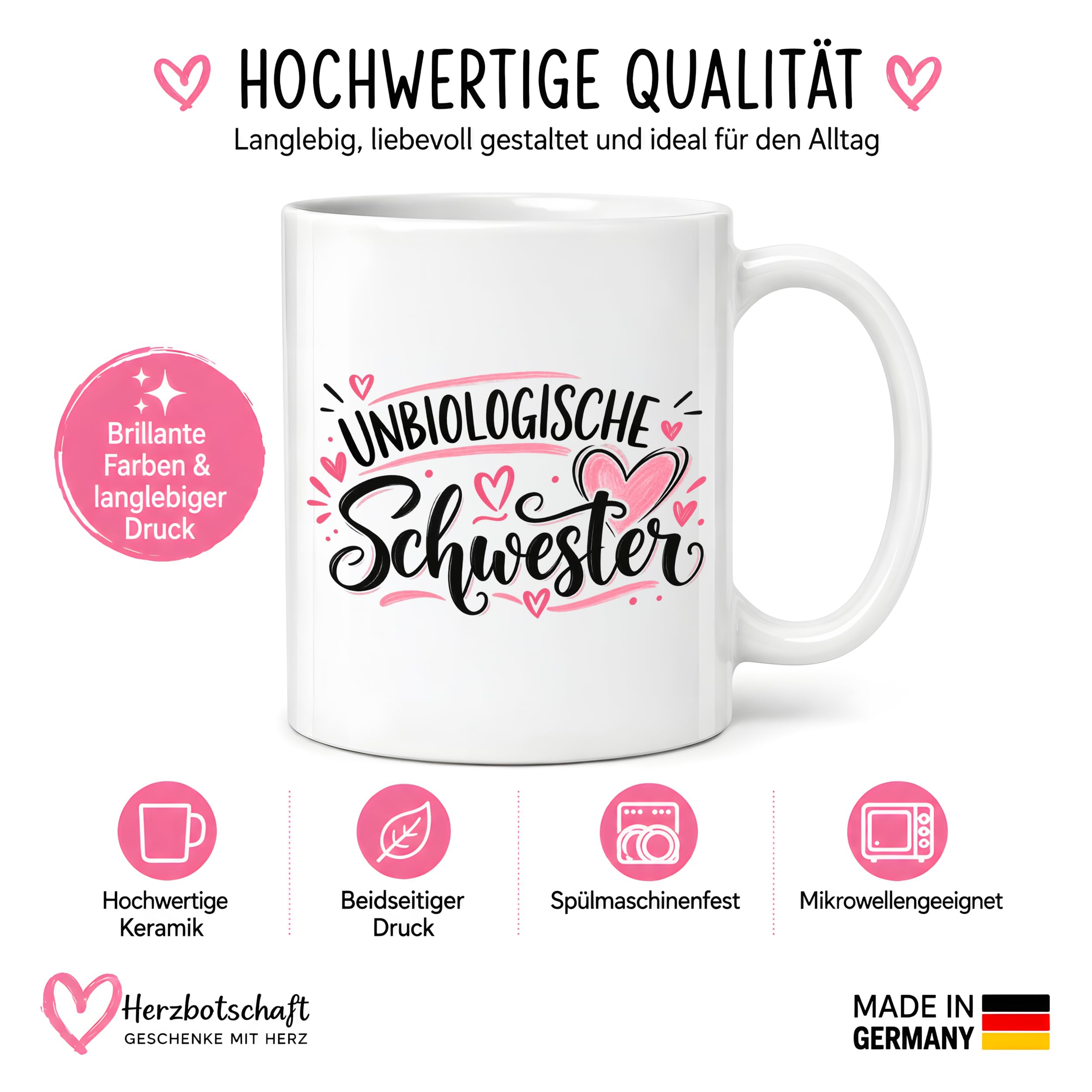 Herzbotschaft Tasse für beste Freundin Kaffeetasse Unbiologische Schwester