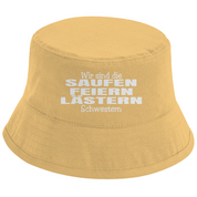 Bucket Hat mit Motiv | saufen feiern lästern Schwestern | Mallorca Hut für Feiern und Partys Sommerhut