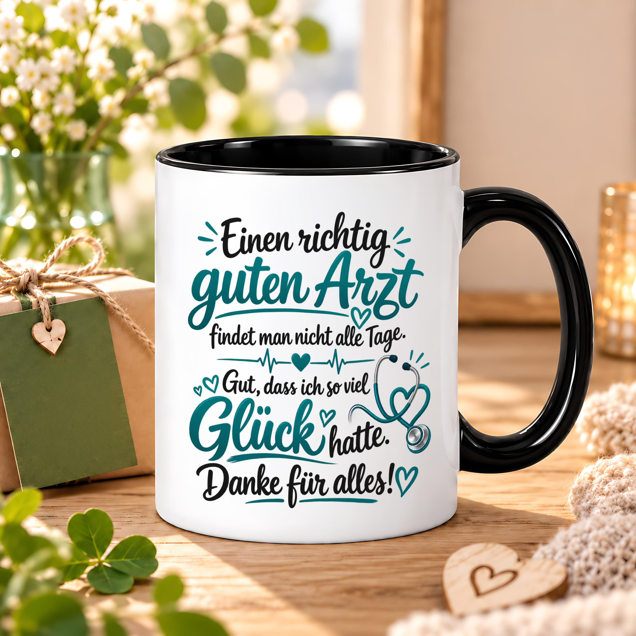 Herzbotschaft Tasse Kaffeetasse für Ärzte - Danke Geschenk für guten Arzt