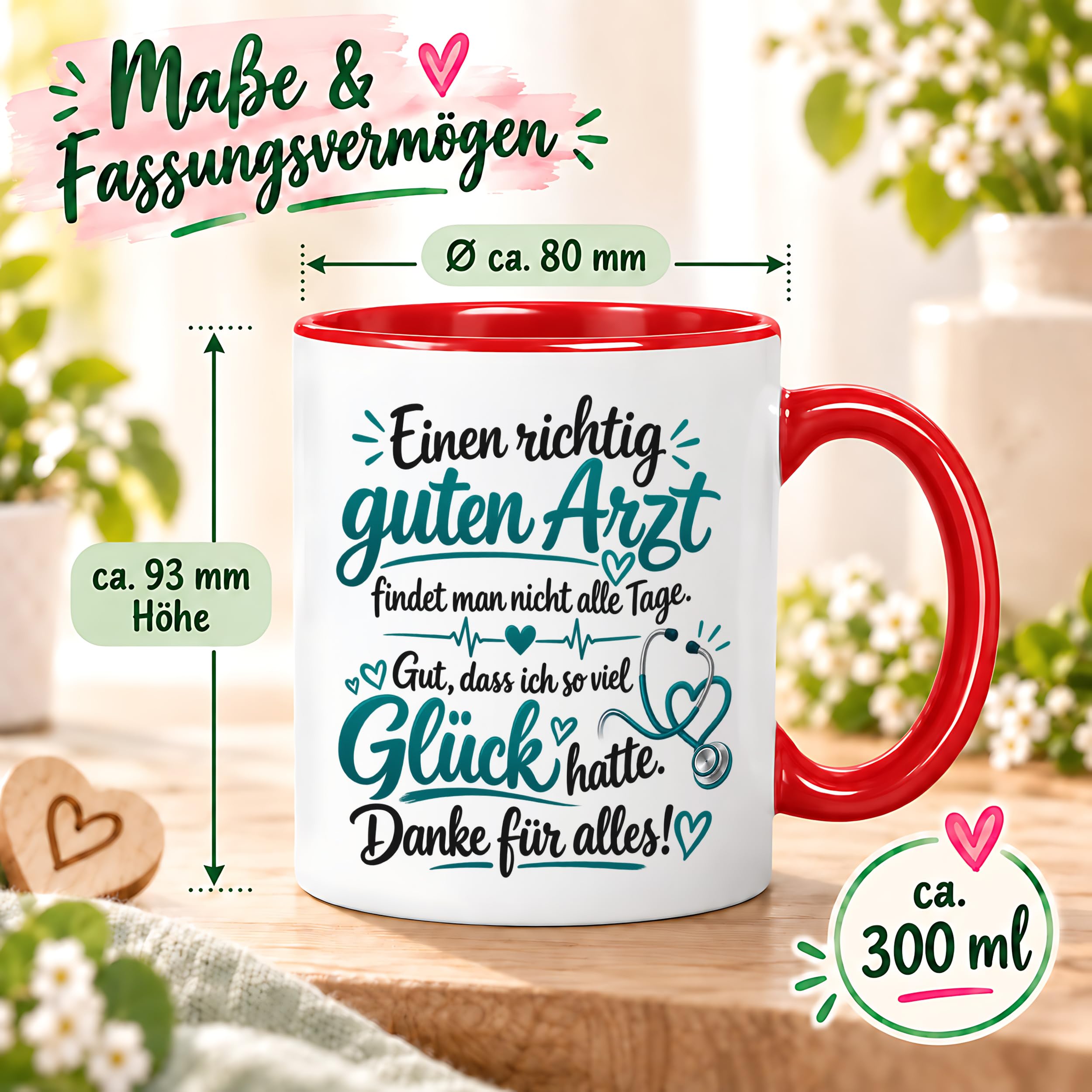 Herzbotschaft Tasse Kaffeetasse für Ärzte - Danke Geschenk für guten Arzt