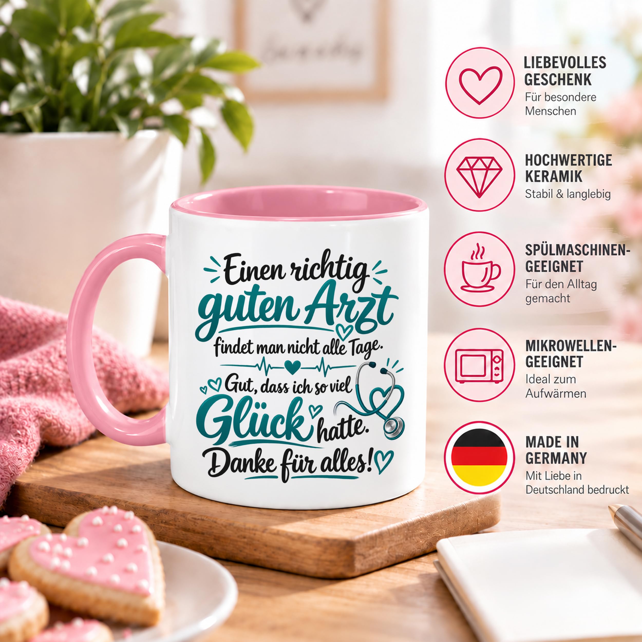 Herzbotschaft Tasse Kaffeetasse für Ärzte - Danke Geschenk für guten Arzt