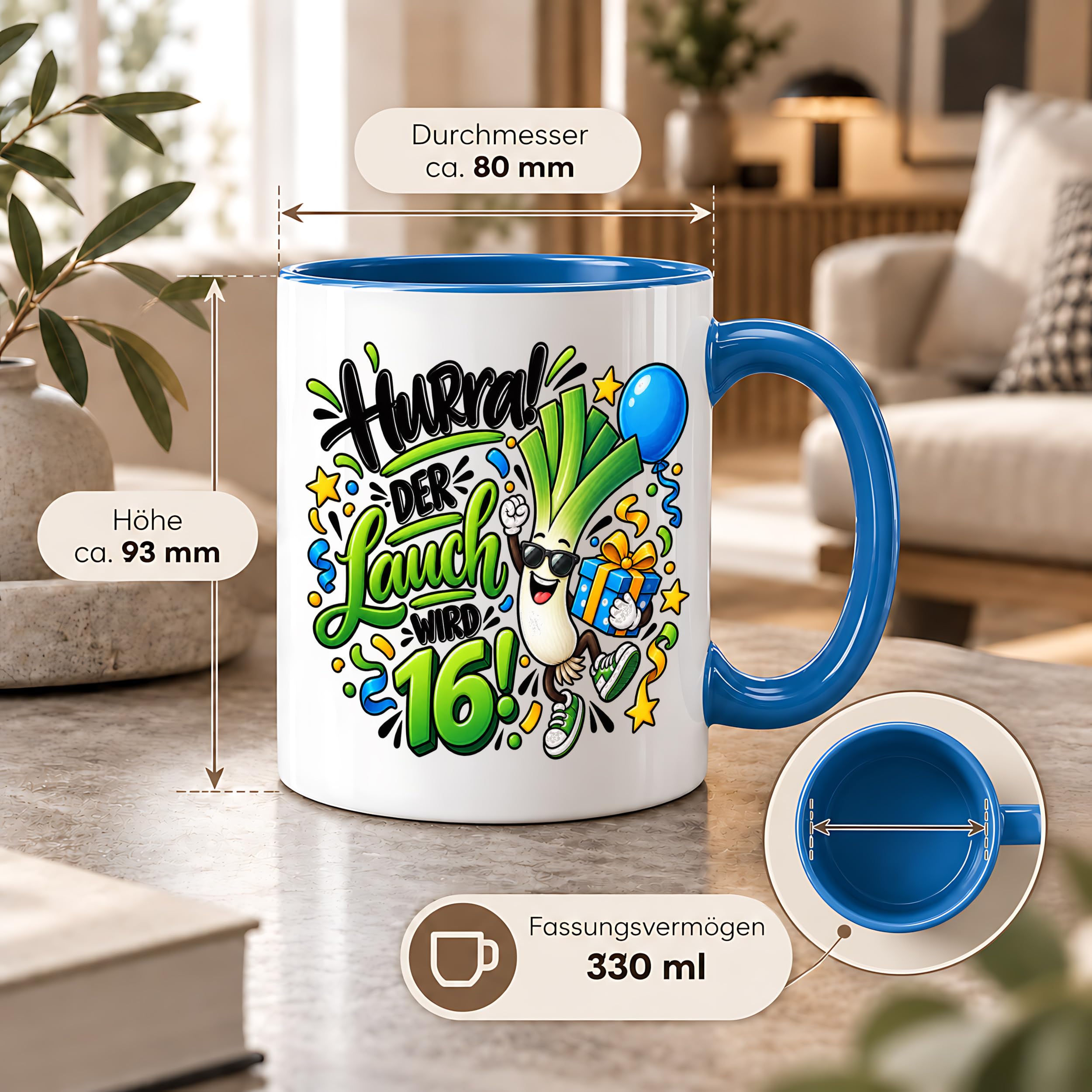 Herzbotschaft Tasse 16. Geburtstag – Kaffeetasse Geschenk für Jungen Mann