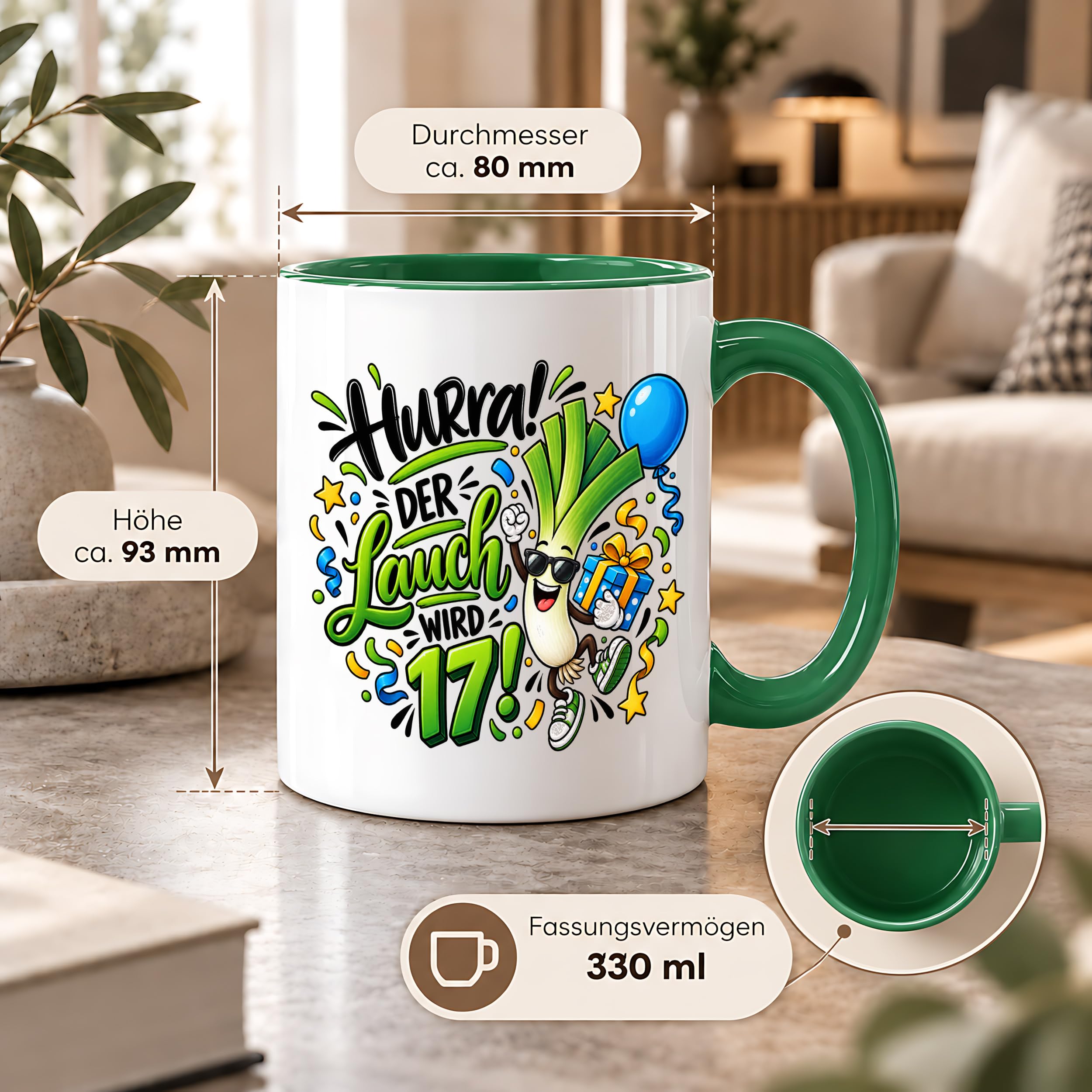 Herzbotschaft Tasse 17. Geburtstag – Kaffeetasse Geschenk für Jungen Mann