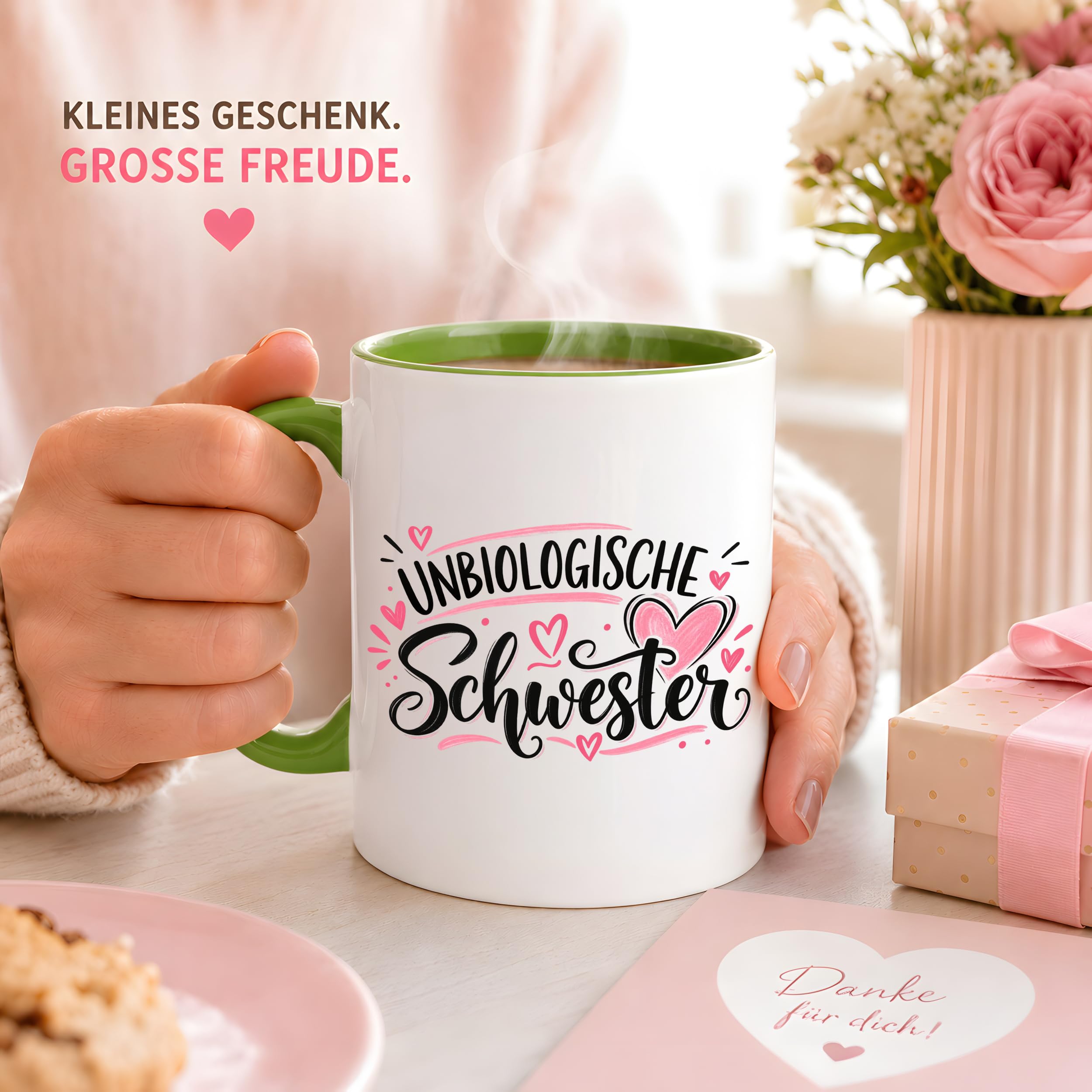 Herzbotschaft Tasse für beste Freundin Kaffeetasse Unbiologische Schwester