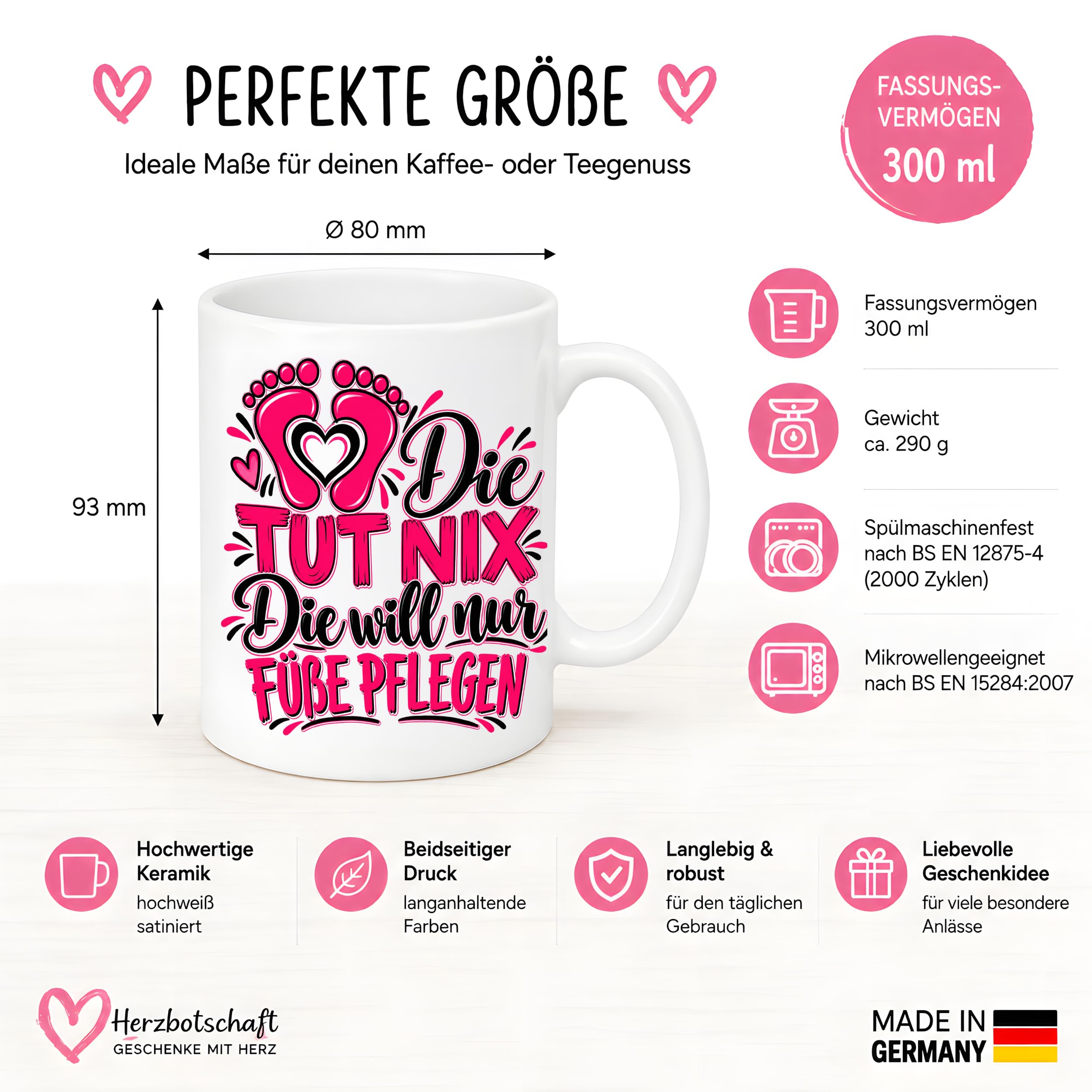 Herzbotschaft Tasse Fußpflege Kaffeetasse für Podologin mit lustigem Spruch