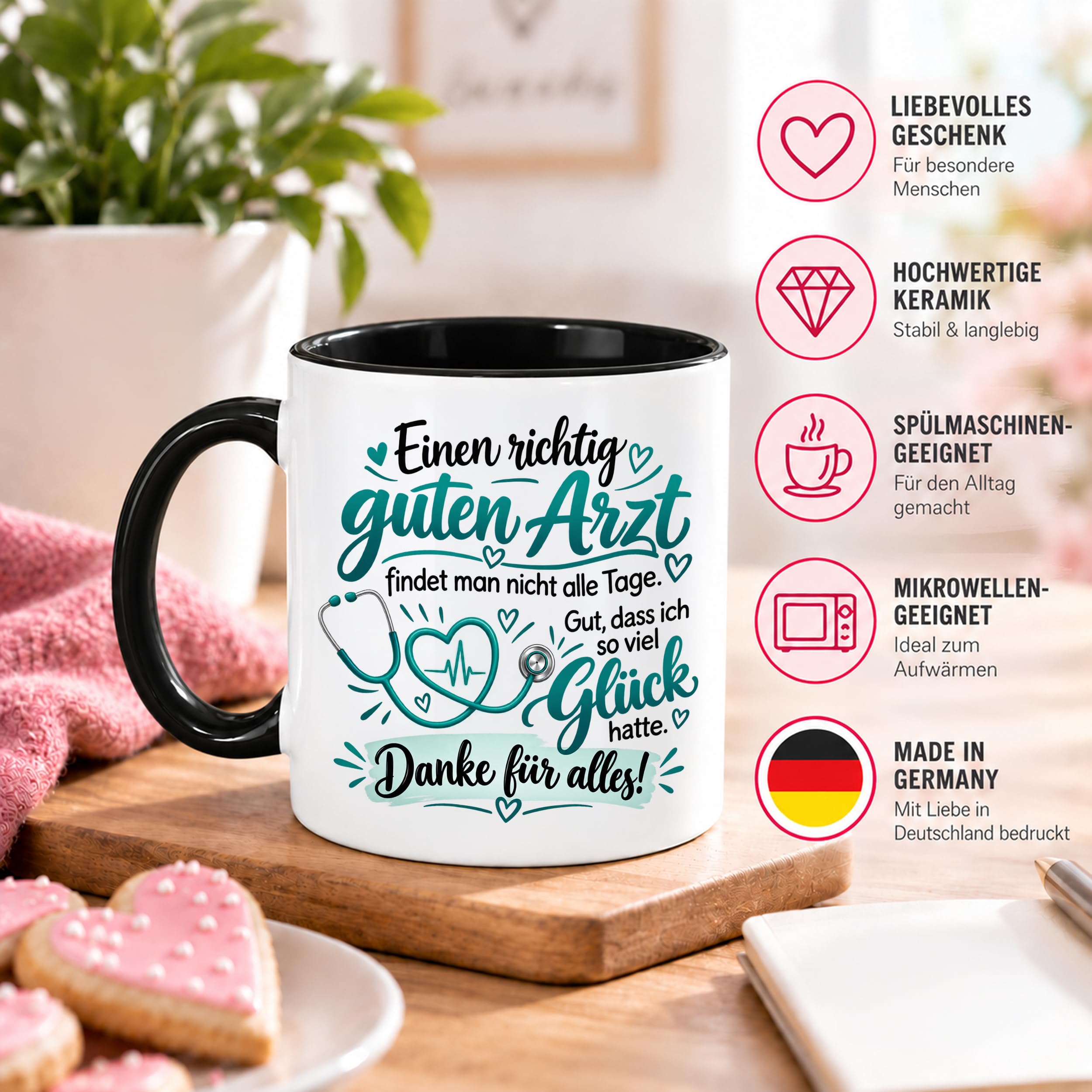 Herzbotschaft Tasse Danke Arzt Geschenk Kaffeetasse für Mediziner Praxis